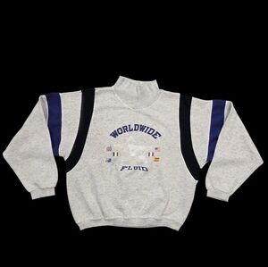Vintage Worldwide Fluid Pullover Sweatshirt Mock Neck Streetwear Gray Medium 80s